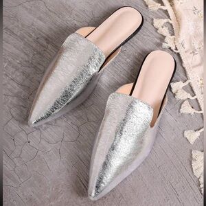 Women’s silver pointed toe mules